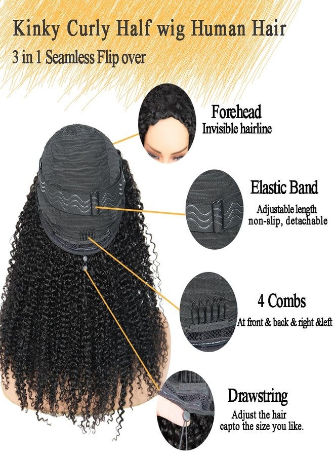 Miss Lee Kinky Curly Half Wig Human Hair 200% Density 3 In 1 Half Wig Glueless Wigs Human Hair Wear and Go Drawstring Seamless Flip Headband Wig for Women Beginner Friendly Natural Black 18inch - Image 4